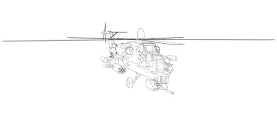 Obraz premium Drawing of helicopter, Vector wireframe concept. Created illustration of 3d. The layers of visible and invisible lines are separated