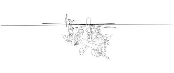 Drawing of helicopter, Vector wireframe concept. Created illustration of 3d. The layers of visible and invisible lines are separated