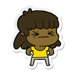 sticker of a cartoon angry girl