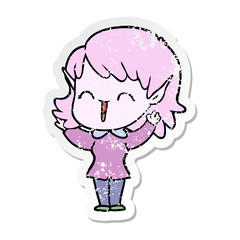 distressed sticker of a cartoon elf girl