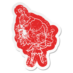 cute cartoon distressed sticker of a happy vampire girl wearing santa hat