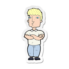 sticker of a cartoon man with crossed arms