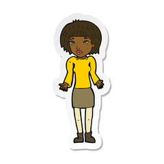 sticker of a cartoon woman shrugging shoulders