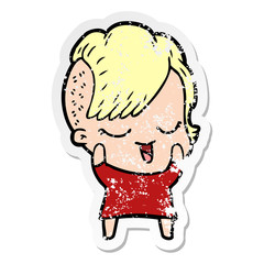 distressed sticker of a happy cartoon girl