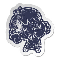distressed old sticker of a cute kawaii girl