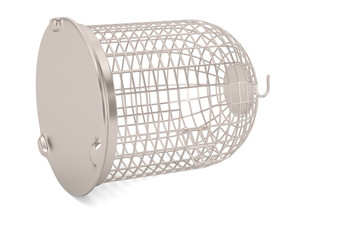 Steel birdcage isolated on white background. 3D illustration.