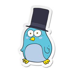 sticker of a cartoon bird wearing top hat