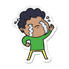 sticker of a cartoon man crying