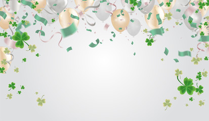 Party balloons illustration Clover leaves decorated transparent background of St Patrick's Day. Poster or banner design.