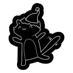 cartoon icon of a dancing cat wearing santa hat