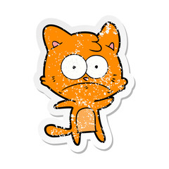 Obraz na płótnie Canvas distressed sticker of a cartoon nervous cat