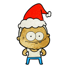 textured cartoon of a happy old woman wearing santa hat