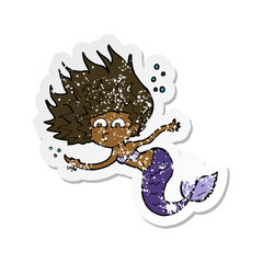 retro distressed sticker of a cartoon mermaid