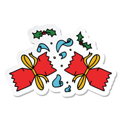 sticker of a quirky hand drawn cartoon popped cracker