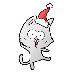 funny gradient cartoon of a cat wearing santa hat