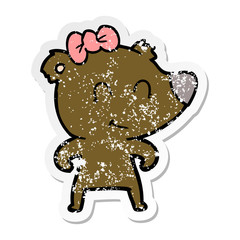 distressed sticker of a female bear cartoon