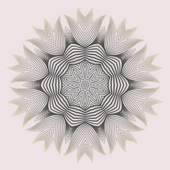 Round Pattern Flower Mandala. Circle Floral Ornament. Legend Decorative Vector Illustration. White grey color.