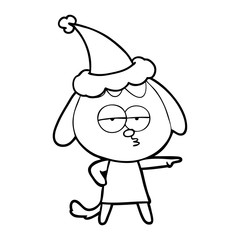 line drawing of a bored dog wearing santa hat