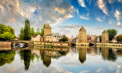 Naklejka premium Strasbourg, Alsace, France. Traditional half timbered houses of Petite France.