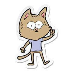 sticker of a cartoon cat giving peace sign