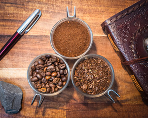 Coffee grounds and beans