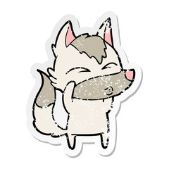 distressed sticker of a cartoon wolf whistling