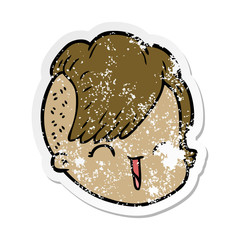 distressed sticker of a cartoon female face