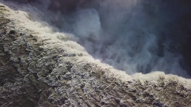 Aerial over Dettifoss, Iceland, one of the most remarkable waterfalls in the world.
