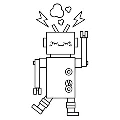 line drawing cartoon dancing robot