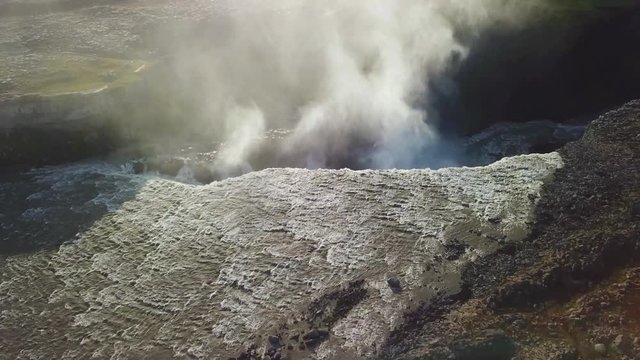 Aerial over Dettifoss, Iceland, one of the most remarkable waterfalls in the world.