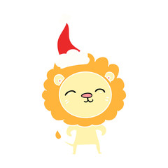 Fototapeta premium flat color illustration of a lion wearing santa hat