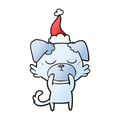 cute gradient cartoon of a dog wearing santa hat