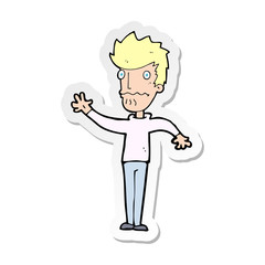 sticker of a cartoon worried man reaching out