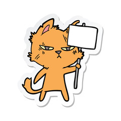 sticker of a tough cartoon cat with protest sign