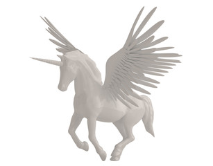 Pegasus majestic mythical greek winged horse isolated on white background. 3D illustration.