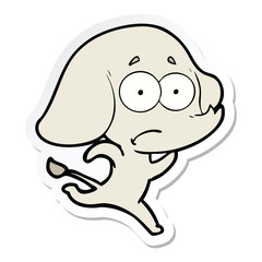 sticker of a cartoon unsure elephant running away