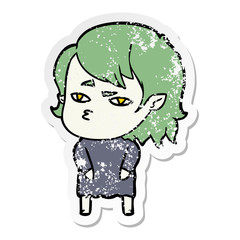 distressed sticker of a cartoon vampire girl