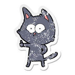 distressed sticker of a cartoon cat giving thumbs up