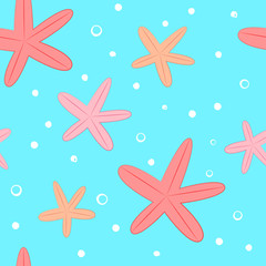 Seamless repeat pattern with tossed starfish and bubbles. Great for beach towels and swimwear! Anything coastal goes, too!