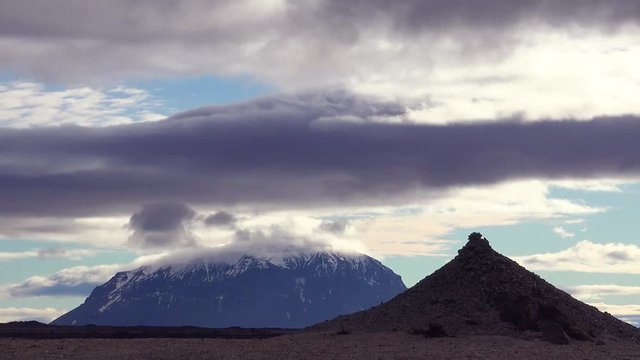 Time lapse of clouds moving over the desolate interior region of Iceland.