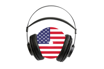 Photo of a headset with a cd with the United States flag