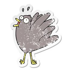 distressed sticker of a cartoon bird squawking