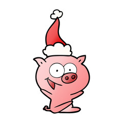 cheerful sitting pig gradient cartoon of a wearing santa hat