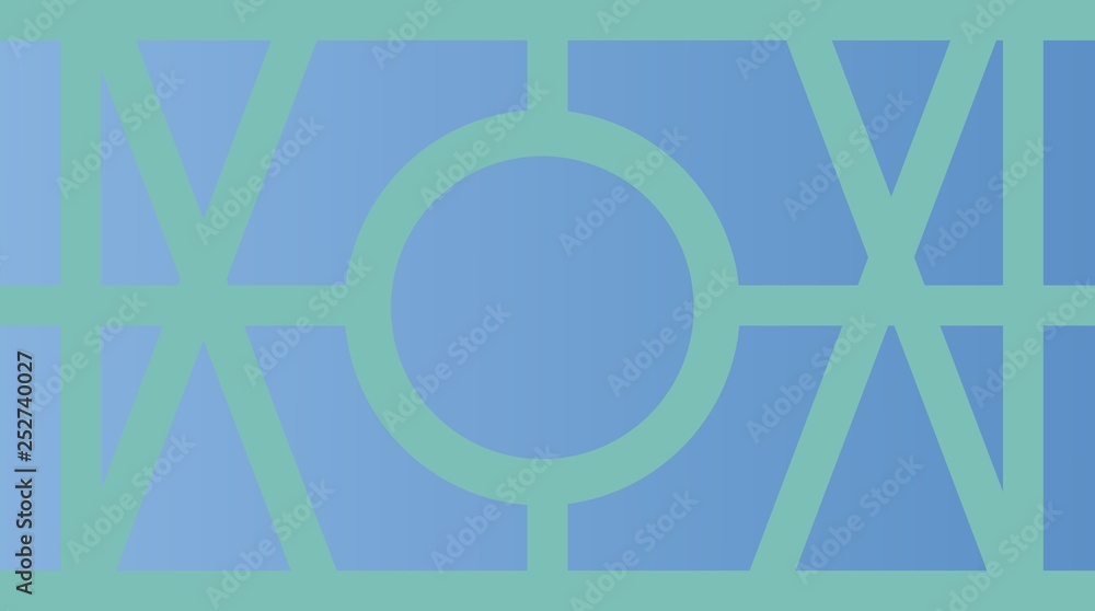 Poster background abstract green color circle line in the center on blue color gradient background, illustr