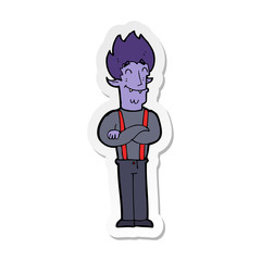 sticker of a cartoon happy vampire man