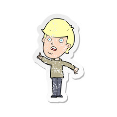 retro distressed sticker of a cartoon man asking question