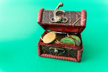 Green hat with Clover and green coins - St Partrick 's Day concept