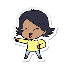 sticker of a happy cartoon girl