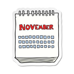 sticker of a cartoon calendar showing month of november