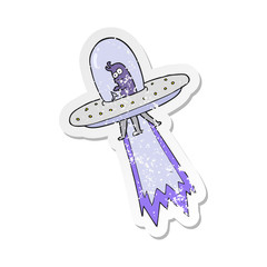 retro distressed sticker of a cartoon flying saucer